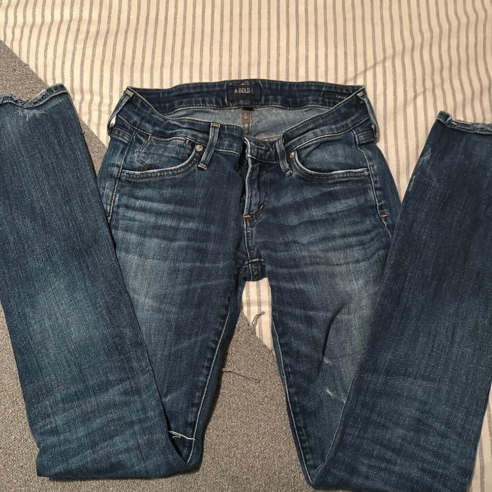 A GOLD E distressed low rise straight slim jeans size 25